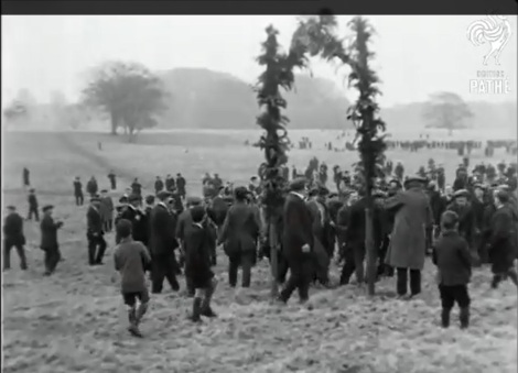 Screenshot from British Pathé film "200 Year Old Football. Whole Town joins in Annual Shrove Tuesday Game" (1924)